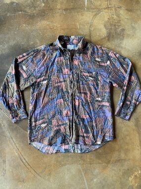VTG 90s Silk Abstract Pattern Button-Up Shirt
